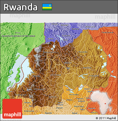 Physical 3D Map of Rwanda, political shades outside