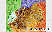Physical 3D Map of Rwanda, political shades outside