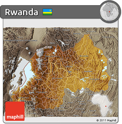 Physical 3D Map of Rwanda, semi-desaturated, land only