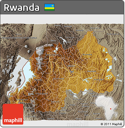 Physical 3D Map of Rwanda, semi-desaturated, land only