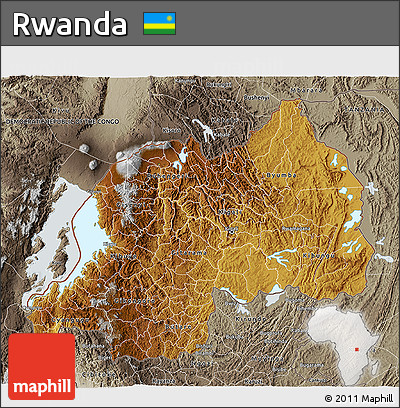 Physical 3D Map of Rwanda, semi-desaturated, land only