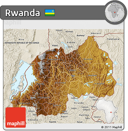 Physical 3D Map of Rwanda, shaded relief outside