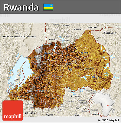 Physical 3D Map of Rwanda, shaded relief outside