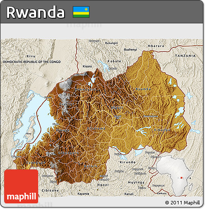 Physical 3D Map of Rwanda, shaded relief outside
