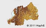 Physical 3D Map of Rwanda, single color outside, bathymetry sea