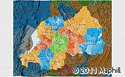 Political 3D Map of Rwanda, darken