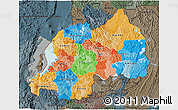 Political 3D Map of Rwanda, darken, semi-desaturated