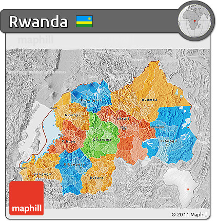 Political 3D Map of Rwanda, lighten, desaturated