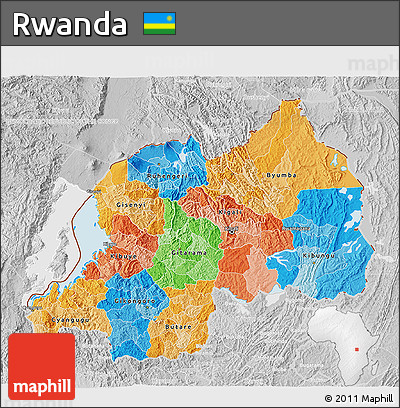 Political 3D Map of Rwanda, lighten, desaturated