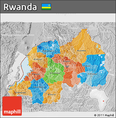 Political 3D Map of Rwanda, lighten, desaturated, land only