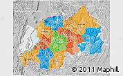 Political 3D Map of Rwanda, lighten, desaturated, land only