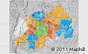 Political 3D Map of Rwanda, lighten, desaturated