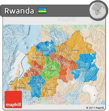 Political 3D Map of Rwanda, lighten