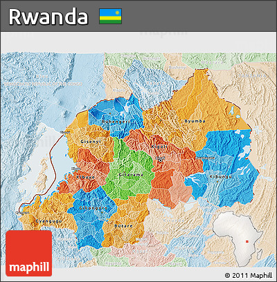 Political 3D Map of Rwanda, lighten