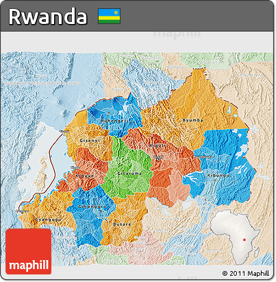 Political 3D Map of Rwanda, lighten