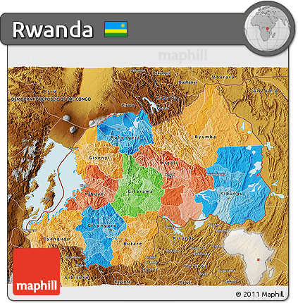 Political 3D Map of Rwanda, physical outside