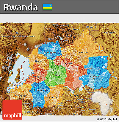 Political 3D Map of Rwanda, physical outside