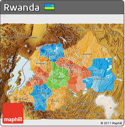 Political 3D Map of Rwanda, physical outside