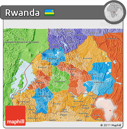 Political 3D Map of Rwanda, political shades outside