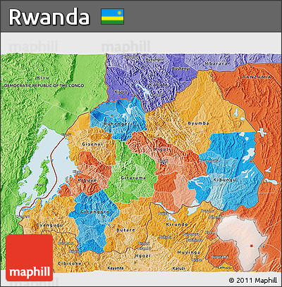 Political 3D Map of Rwanda, political shades outside