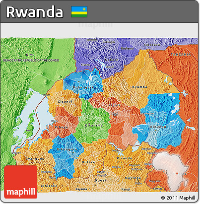 Political 3D Map of Rwanda, political shades outside