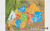 Political 3D Map of Rwanda, satellite outside, bathymetry sea