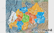 Political 3D Map of Rwanda, semi-desaturated