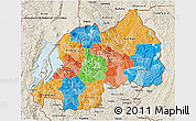 Political 3D Map of Rwanda, shaded relief outside, bathymetry sea