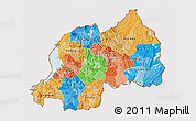 Political 3D Map of Rwanda, single color outside, shaded relief sea