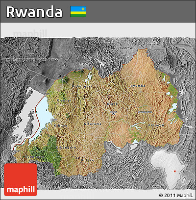 Satellite 3D Map of Rwanda, desaturated