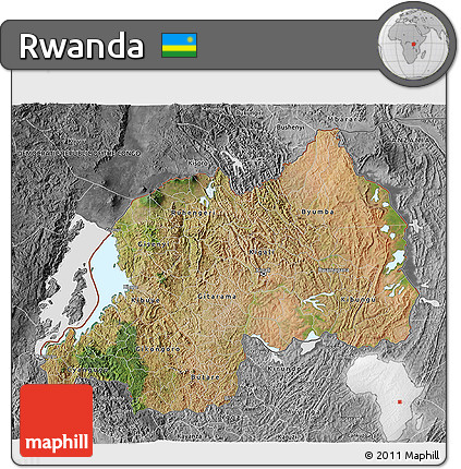 Satellite 3D Map of Rwanda, desaturated