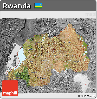 Satellite 3D Map of Rwanda, desaturated