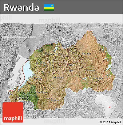 Satellite 3D Map of Rwanda, lighten, desaturated