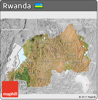 Satellite 3D Map of Rwanda, lighten, desaturated