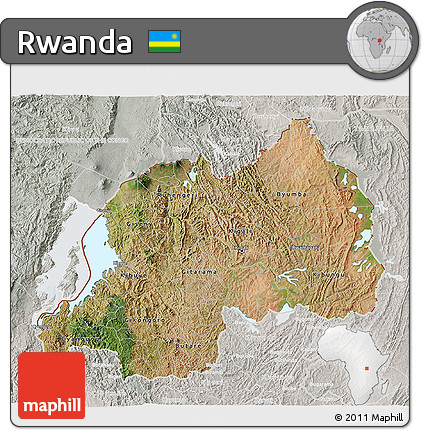 Satellite 3D Map of Rwanda, lighten, semi-desaturated