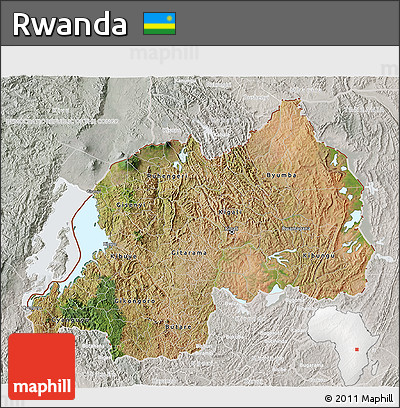 Satellite 3D Map of Rwanda, lighten, semi-desaturated