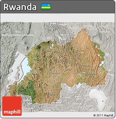 Satellite 3D Map of Rwanda, lighten, semi-desaturated