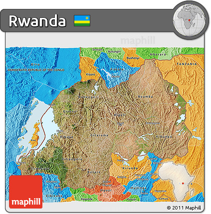 Satellite 3D Map of Rwanda, political outside