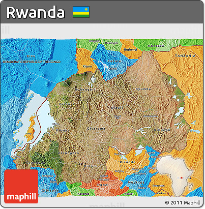 Satellite 3D Map of Rwanda, political outside