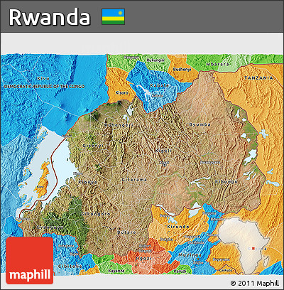 Satellite 3D Map of Rwanda, political outside