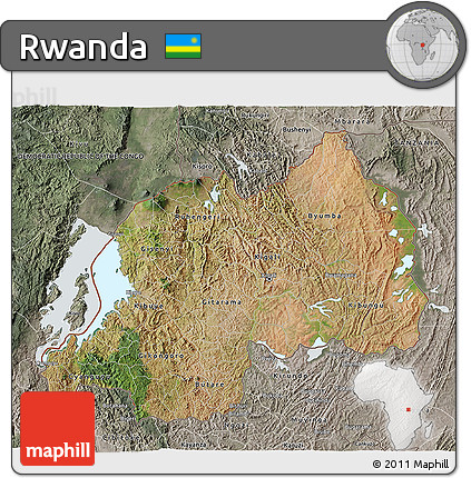 Satellite 3D Map of Rwanda, semi-desaturated