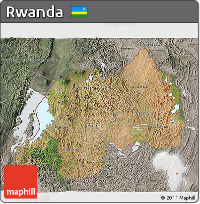 Satellite 3D Map of Rwanda, semi-desaturated