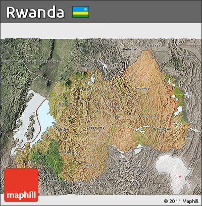 Satellite 3D Map of Rwanda, semi-desaturated