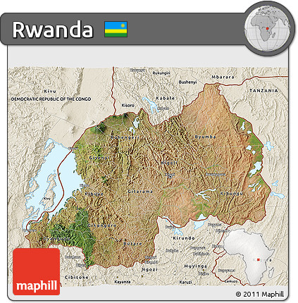 Satellite 3D Map of Rwanda, shaded relief outside
