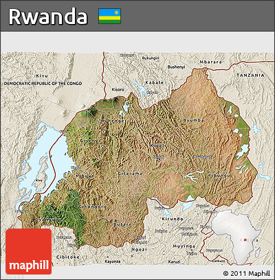 Satellite 3D Map of Rwanda, shaded relief outside
