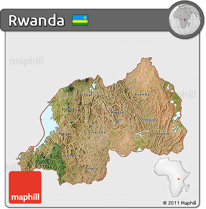 Satellite 3D Map of Rwanda, single color outside, bathymetry sea