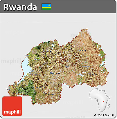 Satellite 3D Map of Rwanda, single color outside, bathymetry sea