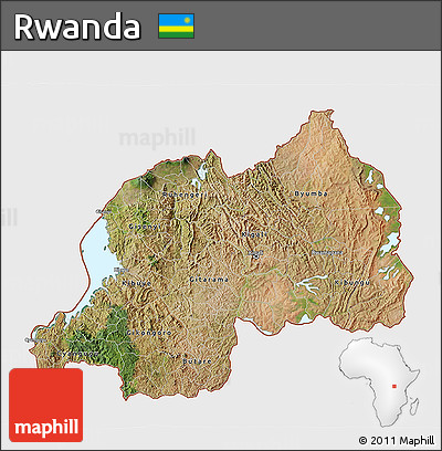 Satellite 3D Map of Rwanda, single color outside, bathymetry sea