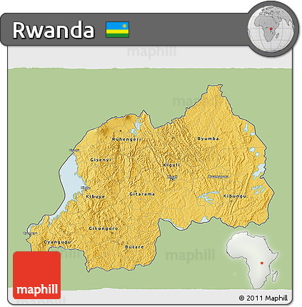 Savanna Style 3D Map of Rwanda, single color outside
