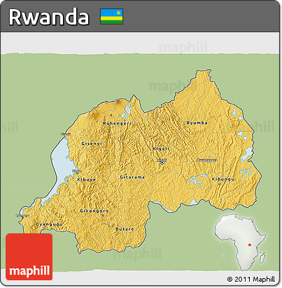 Savanna Style 3D Map of Rwanda, single color outside